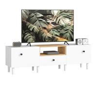 HOMCOM Soporte de TV, soporte de TV de hasta 70" con 2 puertas plegables, bisagras de cierre suave, cajón, estante abierto, 8 patas para salón, dormitorio, 150x35x45 cm, blanco y madera