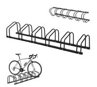 HOMCOM Soporte para 6 Bicicletas, Soporte de Almacenamiento para Bicicletas, 65 mm, Montaje en Pared o Suelo, para MTB, BMX, Bicicletas Infantiles, 33x27 cm, Acero Negro