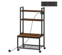HOMCOM Soporte para Impresora con Estación de Carga Mueble para Impresora de 4 Niveles con Ruedas y Marco Metálico para Oficina Casa Escuela Marrón Rústico