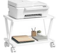 HOMCOM Soporte para Impresora de 2 Niveles con Ruedas Bloqueables, Mueble para Impresora con Marco Metálico en V, Estante Multiusos Bajo Escritorio para Oficina, Casa, Blanco