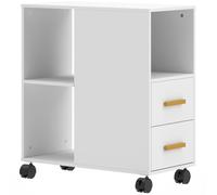 HOMCOM Soporte para impresora Mesa para impresora con estante ajustable, ruedas para fax escáner 60 x 30 x 65 cm Blanco