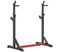 HOMCOM Soporte para Pesas Ajustable 150 kg Acero 121-171 cm Negro y Rojo | Estante Soporte Barra Pesas, para Ejercicios Sentadillas, Hogar y Oficina, Altura Regulable