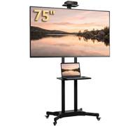 HOMCOM Soporte TV Ruedas para Televisor Plano y Curvo de 32 a 75 Pulgadas | Soporte TV Pie, Altura Ajustable, 2 Estantes para Medios, Orificio de Cable, Máx. VESA 400x600 mm, hasta 50 kg