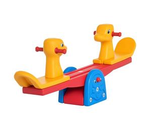HOMCOM Sube y Baja Infantil Columpio Balancín para Niños con Respaldo Manillar Texturizado en Forma de Jirafa Carga 20kg por Asiento para Interior y Exterior 150x32x60 cm Multicolor
