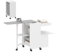 HOMCOM Tabla de Planchar Plegable con Ruedas 154x55x87cm Blanco | Mesa de planchar con reposaplancha, puertas push-to-open, bisagras de cierre suave, para espacios pequeños, lavandería