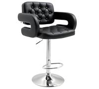 HOMCOM Taburete Alto de Bar con Respaldo y reposabrazos, Moderno Taburete Giratorio de Cocina con Altura Ajustable y reposapiés, Piel sintética, 61x50x94-114cm, Negro