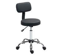 HOMCOM Taburete con Ruedas Giratorio, Taburete de Trabajo con Respaldo Desmontable, Altura Regulable, Tapizado en Cuero Sintético, para Oficina, Dormitorio, Negro