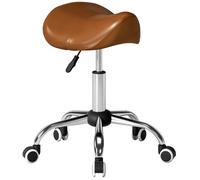 HOMCOM Taburete con ruedas, silla de trabajo con altura regulable 49-61 cm y asiento tipo sillín ergonómico, 52x53x49-61cm, marrón