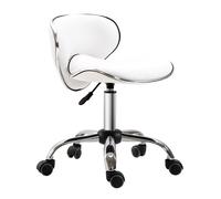 HOMCOM Taburete con ruedas taburete de trabajo con altura ajustable 44-56 cm y respaldo, giratorio 360°, blanco