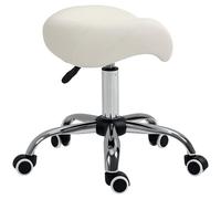 HOMCOM Taburete con Ruedas Taburete Giratorio Cosmético con Altura Ajustable Asiento Acolchado y Amplio Dentista Peluquería Carga 120 kg 52x53x49-61 cm Blanco