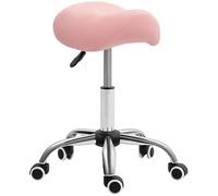 HOMCOM Taburete con Ruedas Taburete Giratorio Cosmético con Altura Ajustable Asiento Acolchado y Amplio Dentista Peluquería Carga 120 kg 52x53x49-61 cm Rosa