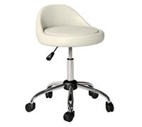 HOMCOM Taburete con Ruedas, Taburete Giratorio Cosmético con Altura Ajustable, Cuero Sintético, Asiento Acolchado y Amplio, para Dentista y Peluquería, Carga 120 kg, Ø50x63-83 cm, Blanco