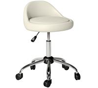 HOMCOM Taburete con Ruedas, Taburete Giratorio Cosmético con Altura Ajustable, Cuero Sintético, Asiento Acolchado y Amplio, para Dentista y Peluquería, Carga 120 kg, Ø50x63-83 cm, Blanco