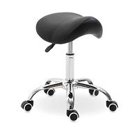 HOMCOM Taburete con Ruedas Taburete Giratorio Cosmético con Altura Ajustable Dentista Peluquería Carga 120 kg 52x53x49-61 cm Blanco y Negro