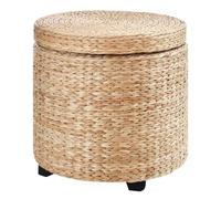 HOMCOM Taburete de Almacenamiento con Tapa 43x43x43cm Caqui | Taburete redondo, cubo de asiento, caja de almacenamiento, taburete tapizado con patas