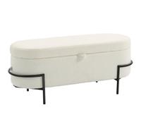 HOMCOM Taburete de Almacenamiento, Taburete con Tapa y Almacenamiento, Patas de Acero, Taburete Acolchado con Forro de Lana, Blanco Crema