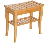 HOMCOM Taburete de Baño de Bambú con Estante de Almacenamiento Banco de Baño Antideslizante Impermeable y Robusta Taburete de Ducha para Hogar Salón Dormitorio SPA 47,5x26x44,5 cm Natural