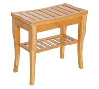 HOMCOM Taburete de Baño de Bambú con Estante de Almacenamiento Banco de Baño Antideslizante Impermeable y Robusta Taburete de Ducha para Hogar Salón Dormitorio SPA 47,5x26x44,5 cm Natural