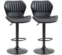 HOMCOM Taburete de bar Barstuhl Juego de 2, ajustable en altura 48,5 x 55,5 x 90-110 cm Cuero sintético+Acero Negro
