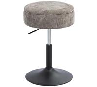 HOMCOM Taburete de Bar con Almacenaje Altura Ajustable Giratorio Gris | Taburete de Cocina Redondo, Tapizado en Chenilla, Base de Acero, Diseño Botones, Acolchado, Salón, Comedor