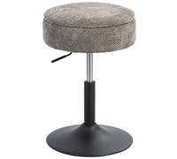 HOMCOM Taburete de Bar con Almacenaje Altura Ajustable Taburete de Cocina Redondo Giratorio Tapizado en Chenilla Gris
