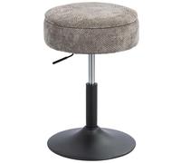 HOMCOM Taburete de Bar con Almacenaje, Altura Ajustable, Taburete de Cocina Redondo, Giratorio, Tapizado en Chenilla, Base de Acero, Diseño Botones, Acolchado, para Salón, Comedor, Oficina, Gris