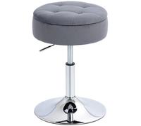 HOMCOM Taburete de Bar con Altura Regulable y Compartimento de Almacenamiento, Asiento Giratorio Acolchado sin Respaldo, Gris Aosom España