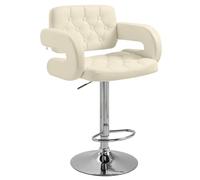 HOMCOM Taburete de bar, giratorio 360°, silla de bar regulable en altura con respaldo acolchado, reposapiés y reposabrazos, silla alta de cocina en PU y metal para comedor, mostrador, blanco