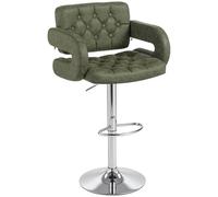 HOMCOM Taburete de bar giratorio con asiento extragrande, tapizado de piel sintética, ajustable, con respaldo, brazo y reposapiés, silla de bar de desayuno para bistró, cocina, color verde