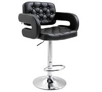 HOMCOM Taburete de bar giratorio de 360°, Silla de bar regulable en altura con respaldo, Reposapiés y reposabrazos, Silla alta cocina, comedor, encimera, negro