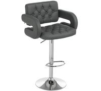 HOMCOM Taburete de Bar Regulable, Asiento Extra Grande Giratorio en Piel Sintética PU, Gris
