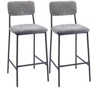 HOMCOM - Taburete de bar (tejido chenilla, sillas de bar acolchadas, asiento ancho 72,5 cm, respaldo alto, reposapiés, patas de acero, sillas altas cocina, comedor, encimera, gris