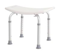 HOMCOM Taburete de Ducha Blanco y Plateado 50x36x39,5-56,5 cm, Altura Regulable en 8 Posiciones, Patas Antideslizantes y Asas Laterales