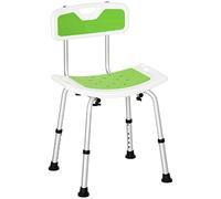 HOMCOM Taburete de Ducha Silla de Ducha para Ancianos y discapacitados, con Respaldo, Asiento Curvado, Altura Regulable, deslizantes Antideslizantes y Soporte para alcachofa de Ducha, Aluminio, Verde