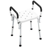 HOMCOM Taburete de ducha Silla de ducha para personas mayores y discapacitadas con reposabrazos, altura ajustable, patines antideslizantes, silla de baño de aluminio antioxidante, color blanco