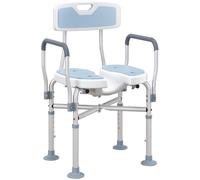 HOMCOM Taburete de ducha, taburete de baño con asiento acolchado en forma de U mejorado y apoyabrazos, altura ajustable, azul