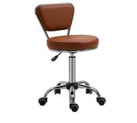 HOMCOM Taburete de masaje Vintage - Taburete de trabajo giratorio 360° - Altura asiento ajustable 49-64 cm - Revestimiento sintético marrón metal cromado