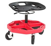 Homcom taburete de taller móvil con bandeja magnética, altura ajustable de 52-59,5 cm, carga 135 kg, asiento taburete para mecánico con ruedas, para garaje, reparación de automóviles, rojo