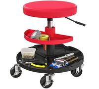 HOMCOM Taburete de Taller Taburete Mecánico con Ruedas 40-51 cm Rojo