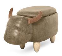 HOMCOM - Taburete de vaca - Puf Vachette - Puf Tauro Baúl de almacenamiento 2 en 1 - Patas de madera de caucho, revestimiento sintético, aspecto de ante envejecido, color marrón