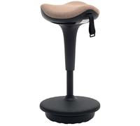 HOMCOM Taburete Dynamic, taburete ergonómico de bipedestación, altura regulable 68,5-83,5 cm, silla de trabajo giratoria 360°, deslizantes antideslizantes, asiento tapizado, marrón