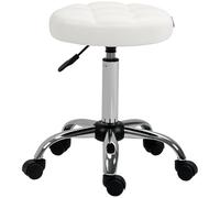 HOMCOM Taburete Giratorio con Ruedas Regulable en Altura de 48-63cm, Blanco