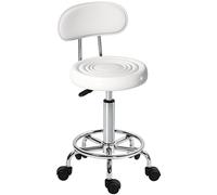 HOMCOM Taburete Giratorio con Ruedas y Respaldo 70-86 cm Blanco