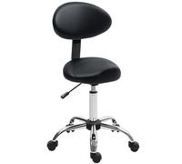 HOMCOM Taburete Giratorio con Ruedas y Respaldo Extraíble de Trabajo con Altura Regulable 83-98 cm Asiento Tapizado de Cuero Sintético Negro
