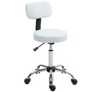 HOMCOM Taburete Giratorio de Altura Ajustable con Respaldo, Taburete de salón con Ruedas, Silla giratoria de Piel sintética para Tatuajes, masajes, Facial, SPA, peluquería, Color Blanco