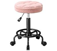 HOMCOM Taburete Giratorio Redondo Altura Regulable 50-66 cm Rosa