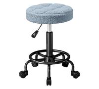 Homcom taburete giratorio redondo taburete con ruedas altura regulable 50-66 cm asiento tapizado en tejido de borreguito para salones talleres spa masaje azul