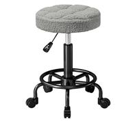 Homcom taburete giratorio redondo taburete con ruedas altura regulable 50-66 cm asiento tapizado en tejido de borreguito para salones talleres spa masaje gris 66 cm