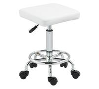 Homcom taburete giratorio taburete con ruedas altura regulable 50-66 cm asiento tapizado de cuero sintético reposapiés para salones y talleres blanco 66 cm