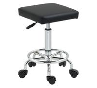 HOMCOM Taburete Giratorio Taburete con Ruedas Altura Regulable 50-66 cm Asiento Tapizado de Cuero Sintético Reposapiés para Salones y Talleres Negro